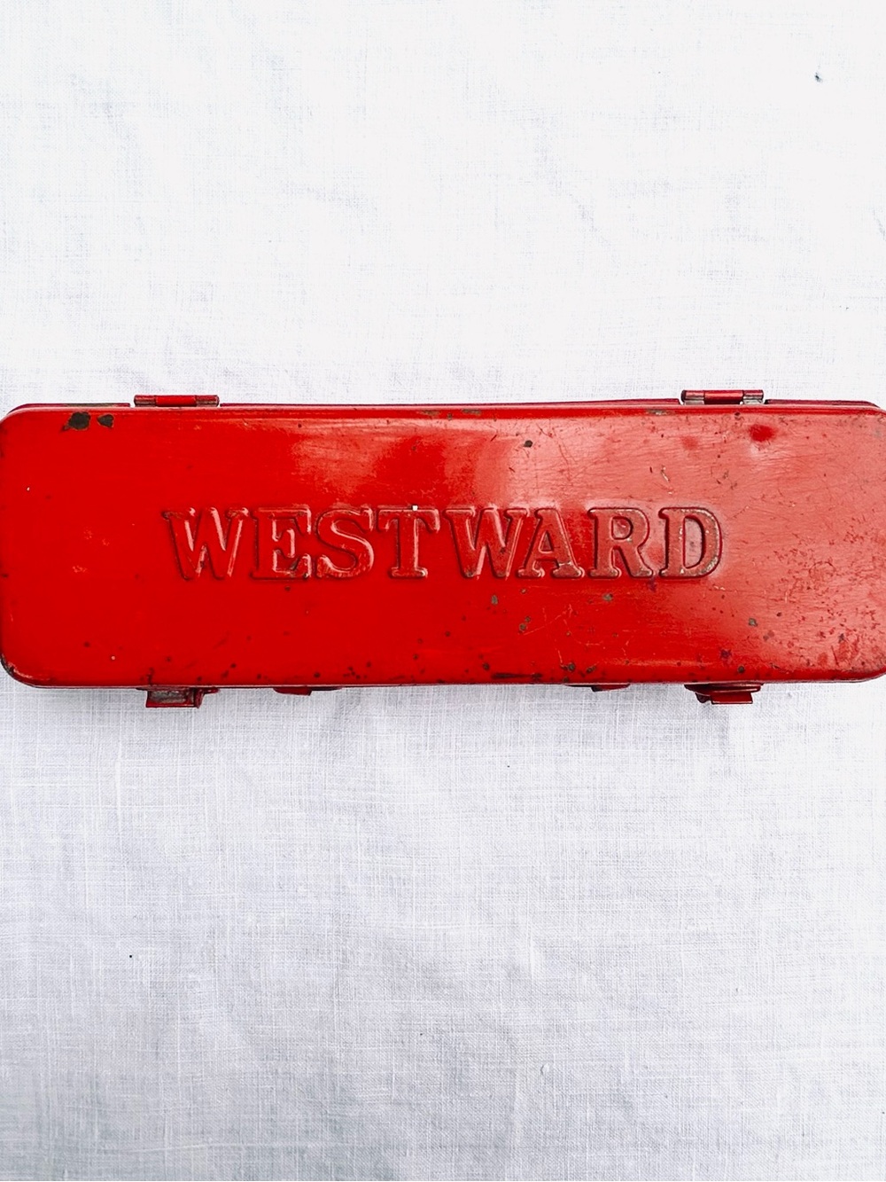 Vintage Distressed Small Red Metal WESTWARD Metal Tool Box Storage Decor
